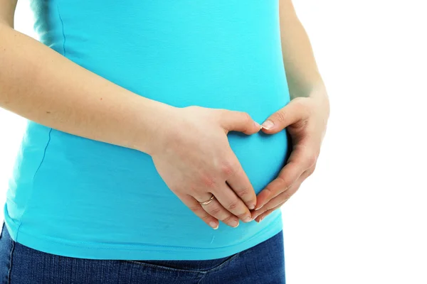 Pregnant woman touching her belly close up — Stock Photo, Image