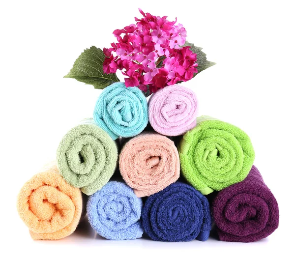 Colorful towels isolated on white — Stock Photo, Image