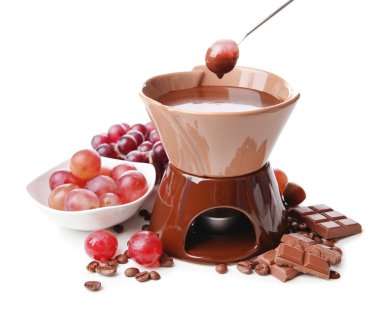 beyaz izole meyve, çikolata fondü