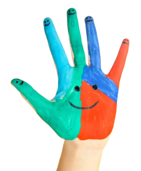 Painted hand with smile isolated on white — Stock Photo, Image