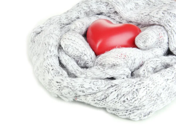 Female hands in mittens with heart, close-up — Stock Photo, Image