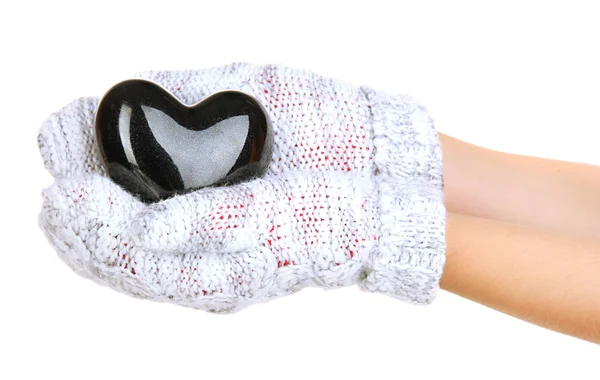 Female hands in mittens with heart, close-up — Stock Photo, Image