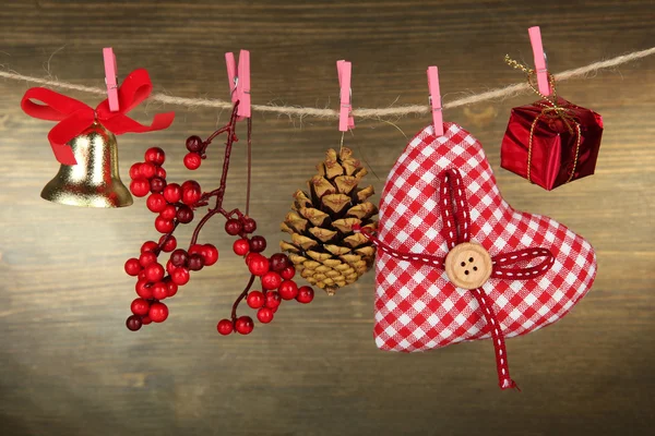 Christmas decorations on wooden background — Stock Photo, Image