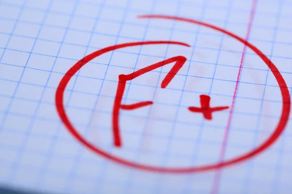 Grade F written on an exam paper — Stock Photo, Image