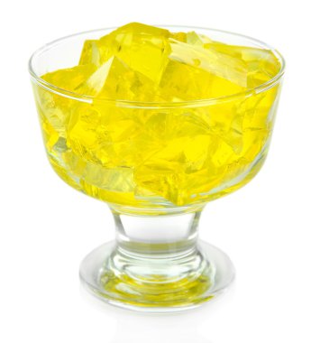 Tasty jelly cubes in bowl isolated on white clipart
