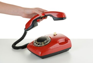 piros retro telefon, elszigetelt fehér