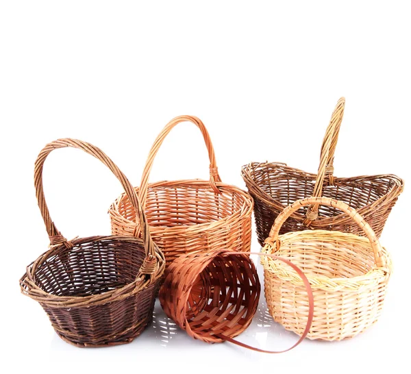 Empty wicker baskets, isolated on white — Stock Photo, Image