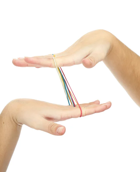 Elastic bands on hands, isolated on white — Stock Photo, Image