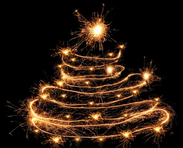 Sparklers in Christmas tree-shaped — Stock Photo, Image