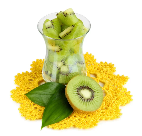 Salad of fresh kiwi in glass vase isolated on white — Stock Photo, Image