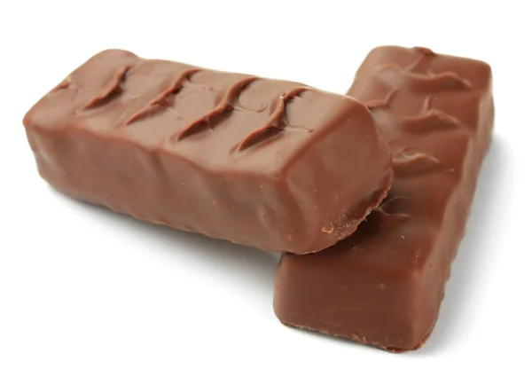 Due deliziose barrette di cioccolato isolate su bianco — Foto Stock