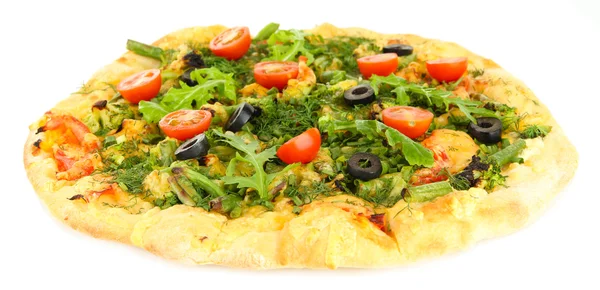 Gustosa pizza vegetariana, isolata su bianco — Foto Stock