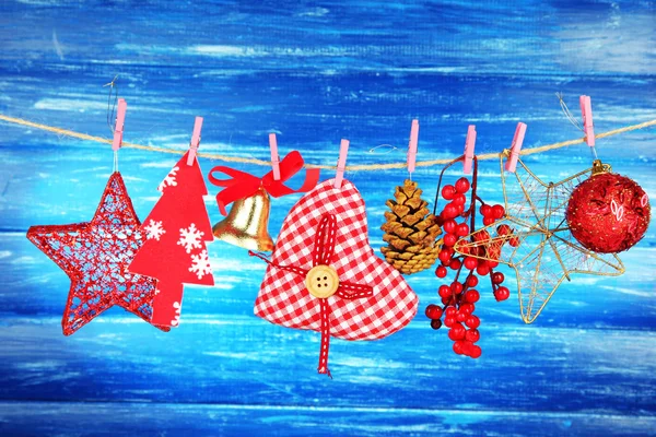 Christmas decorations on wooden background — Stock Photo, Image