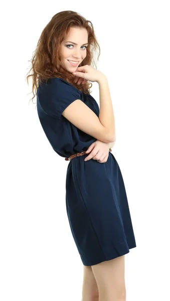 Beautiful young girl in dress isolated on white — Stock Photo, Image