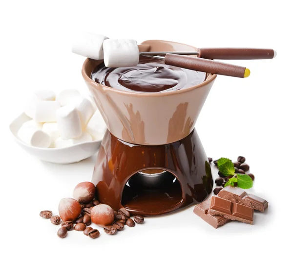 Fondue au chocolat, isolée sur blanc — Photo