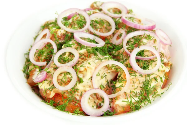 Turkey meat with spices in bowl close up — Stock Photo, Image