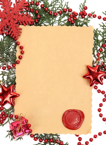 Frame met vintage papier en kerstversiering close-up — Stockfoto