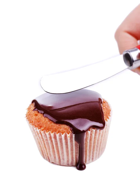 Smakelijke muffin cake, geïsoleerd op wit — Stockfoto