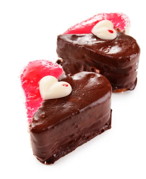 Sweet cakes with chocolate isolated on white — Stock Photo, Image
