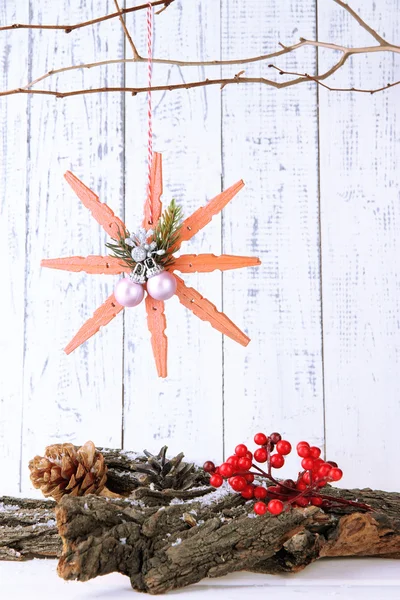 Christmas composition with snowflakes on wooden background — Stock Photo, Image