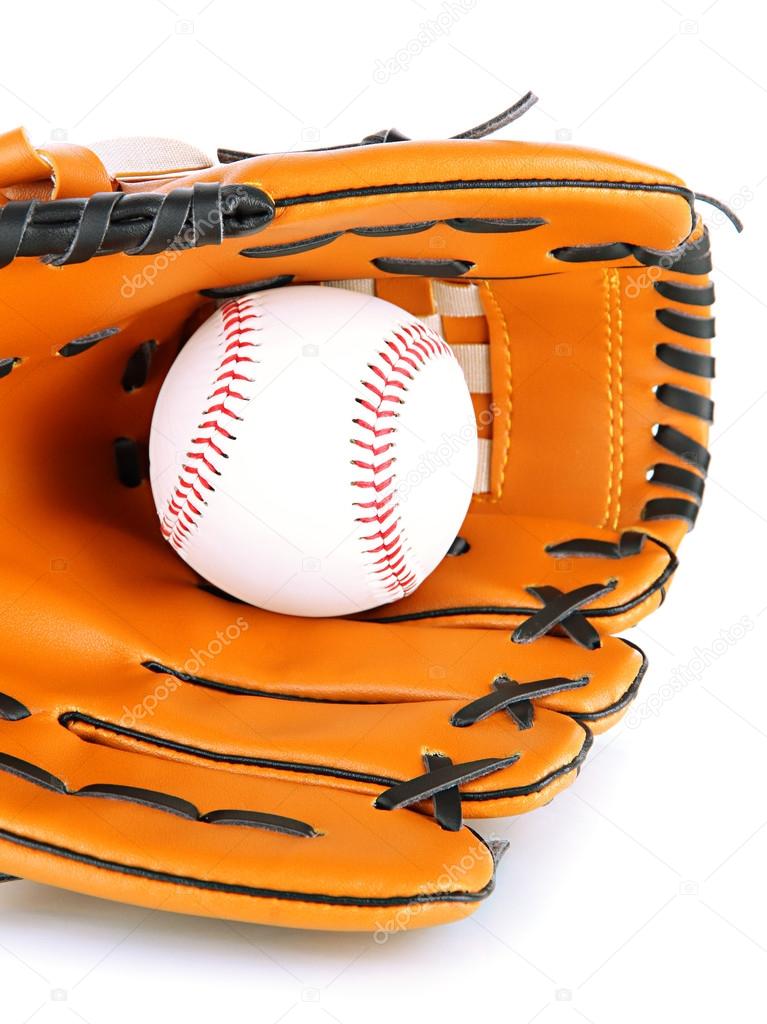 Baseball glove and ball isolated on white