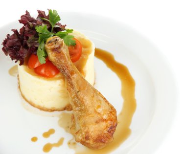 küçük bir kısmı büyük plaka üzerinde beyaz izole gıda