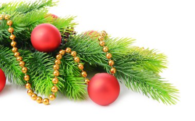 çam ağacı, beyaz izole Noel topları