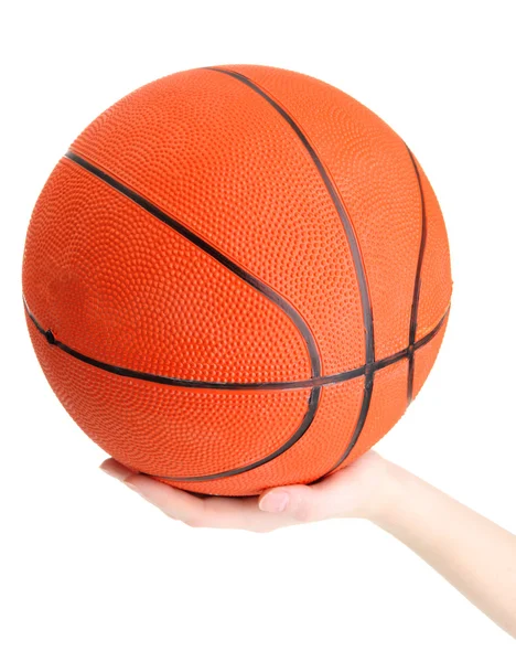 Basquete na mão mulher isolado no branco — Fotografia de Stock