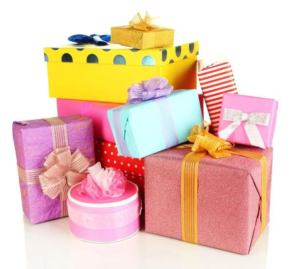 Montón de cajas de regalos de colores aislados en blanco — Foto de Stock