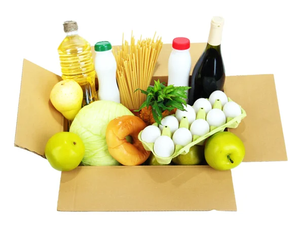 Caja con productos aislados en blanco — Foto de Stock