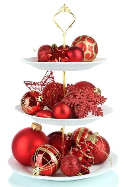 Christmas decorations on dessert stand, isolated on white — Stock Photo, Image