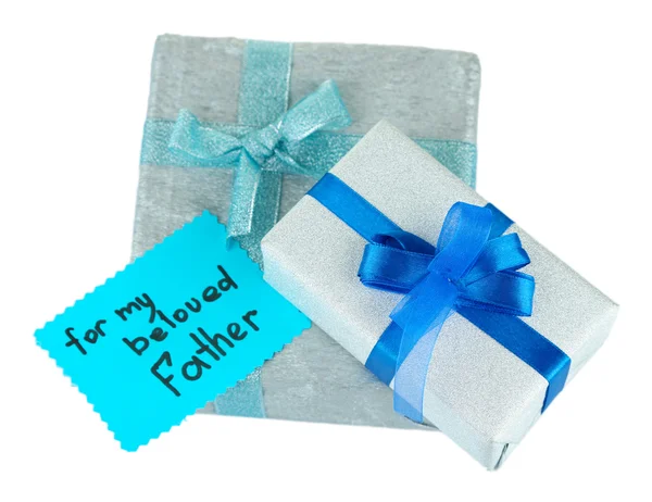 Happy Fathers Tag giorno con scatole regalo, isolato su bianco — Foto Stock
