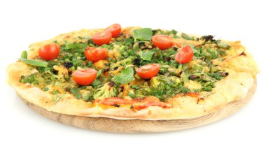 beyaz izole lezzetli vejetaryen pizza