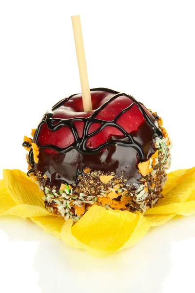 Candied apple on stick isolated on white — Stock Photo, Image