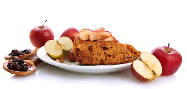 Plátek chutné domácí koláče s marmeládou a jablka, isplated na bílém pozadí — Stock fotografie
