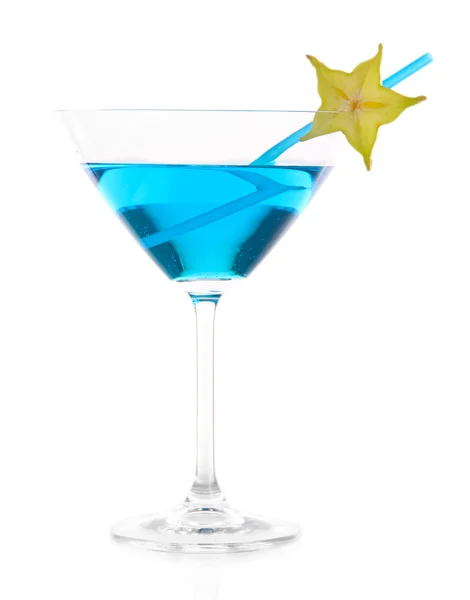 Coquetel azul em vidro martini isolado em branco — Fotografia de Stock