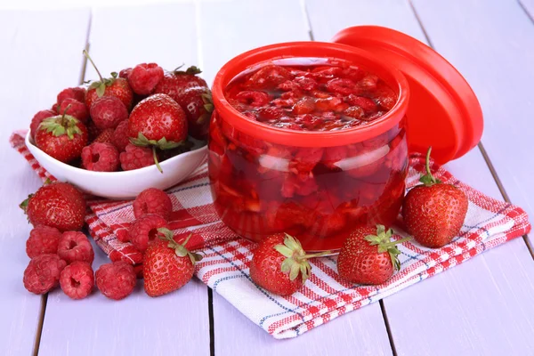 Home made berry jam on wooden table — Stock Photo, Image