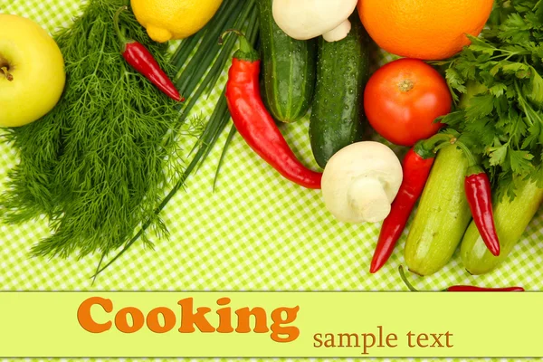 Cooking concept. Groceries on tablecloth background — Stock Photo, Image
