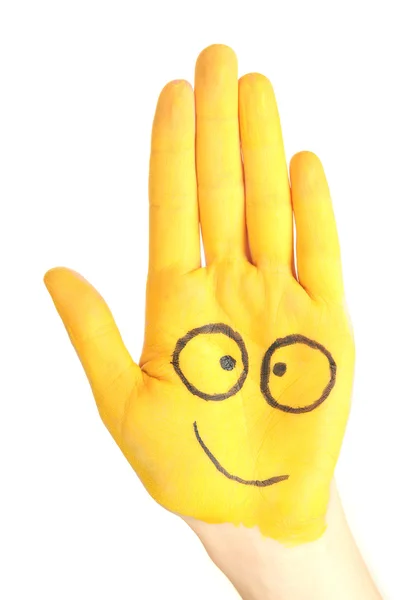 Painted hand with smile isolated on white — Stock Photo, Image