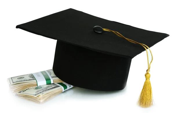 Penger til bestått eksamen eller opplæring isolert på hvit – stockfoto