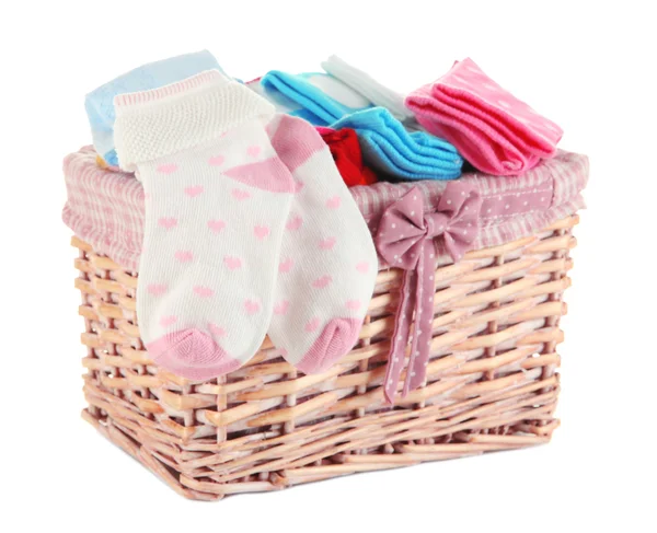 Basket with socks isolated on white — Stock Photo, Image