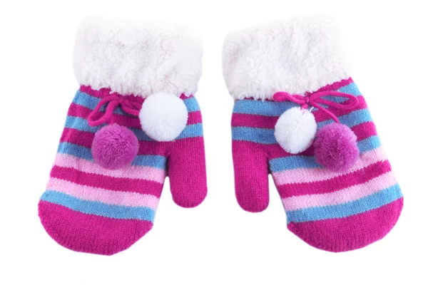 Çizgili mittens üzerinde beyaz izole — Stok fotoğraf