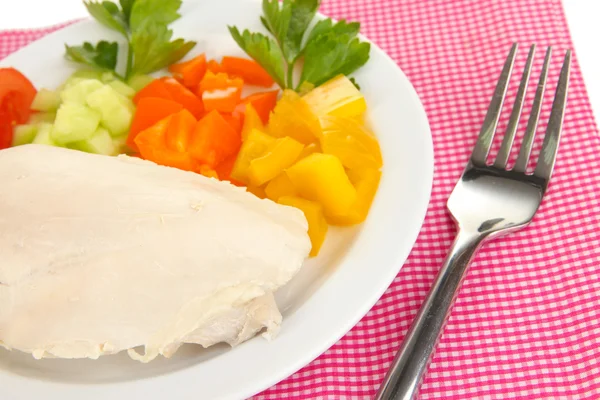 Boiled chicken breast on plate with vegetables close up — Stock Photo, Image