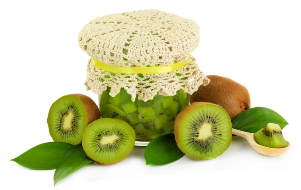 Tasty kiwi jam isolated on white — Stock Photo, Image