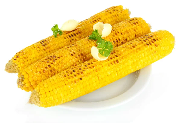 Delicious golden grilled corn with butter isolated on white — Stock Photo, Image