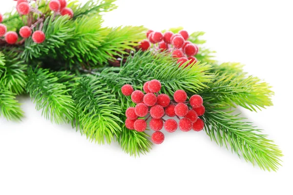 Christmas decorations on fir tree, isolated on white — Stock Photo, Image