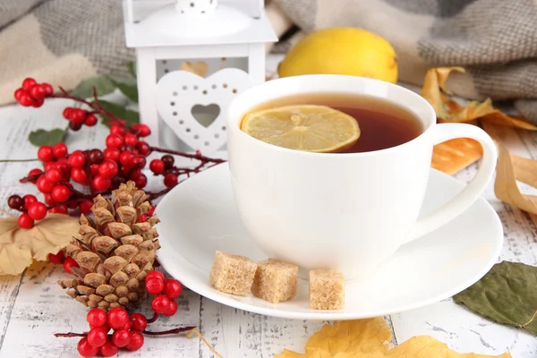 Чашка чая с лимоном крупным планом — стоковое фото