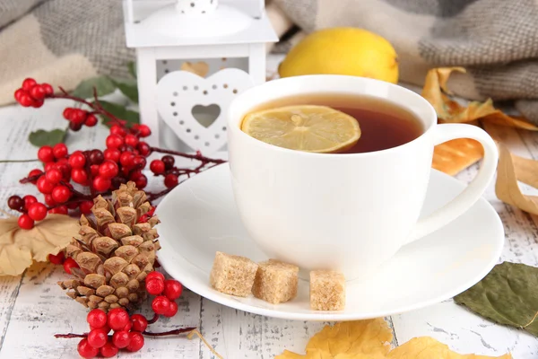 Taza de té con limón de cerca —  Fotos de Stock