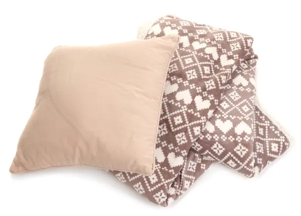 暖かい格子縞と白で隔離される枕 — ストック写真
