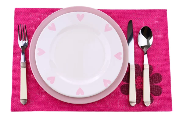 Набор посуды на ужин, изолированный на белом — стоковое фото